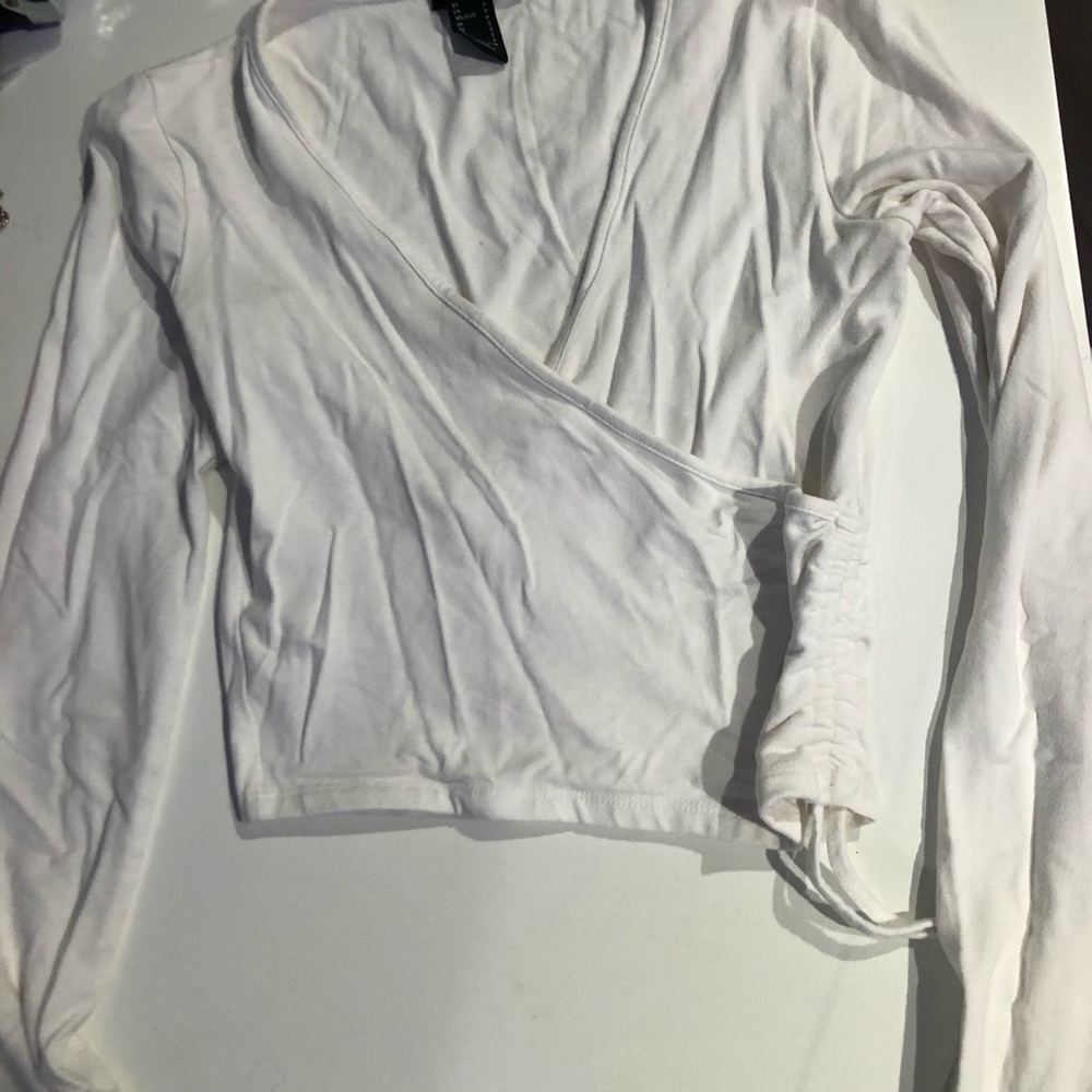 F21 white wrap crop top